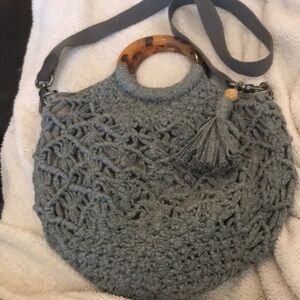The Sak Blue Gray Crochet Crossbody Bag with Circle Handle EUC